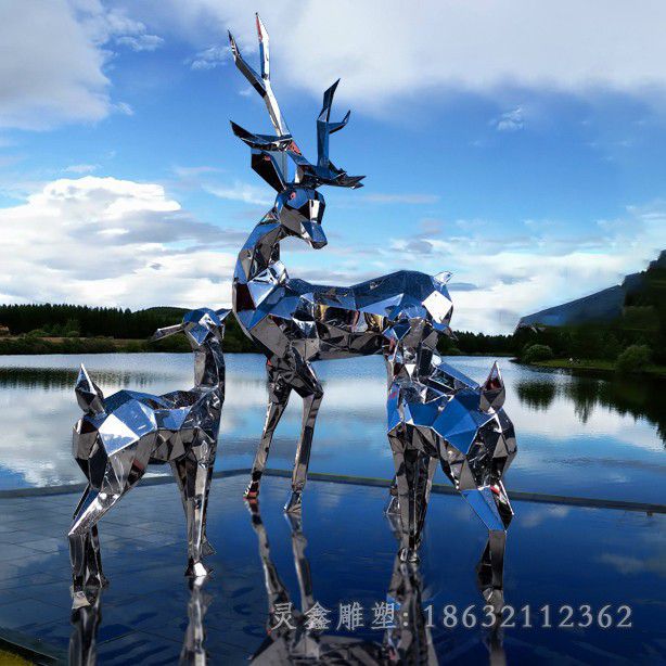 鹰潭不锈钢几何小鹿广场雕塑