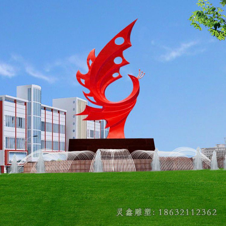 九江不锈钢红色凤凰城市雕塑
