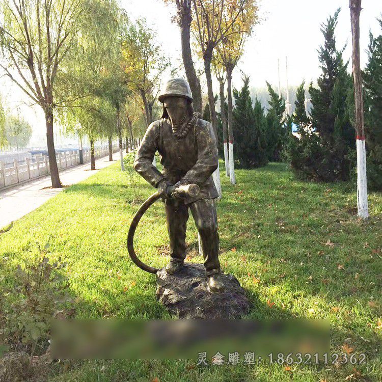 九江喷水消防员城市人物铜雕