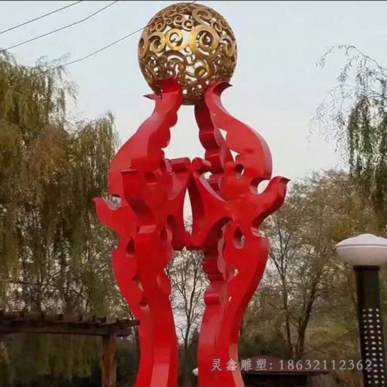 抚州不锈钢抽象海狮顶球公园景观雕塑