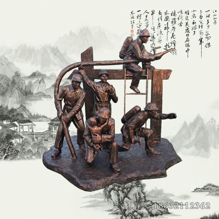 吉安守护生命消防员城市铜雕