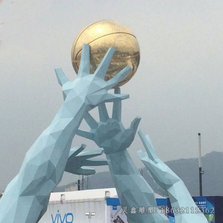 九江不锈钢抽象几何手托球雕塑