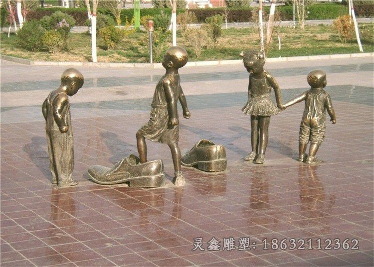 九江街边儿童嬉戏景观铜雕