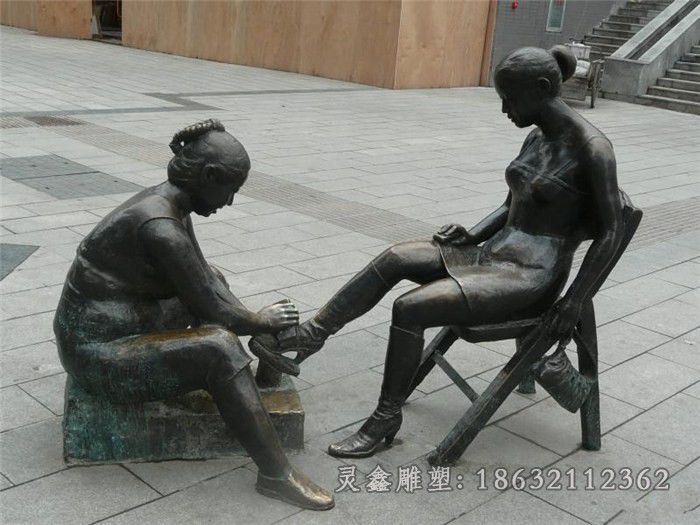 九江擦鞋人物小品街边铜雕
