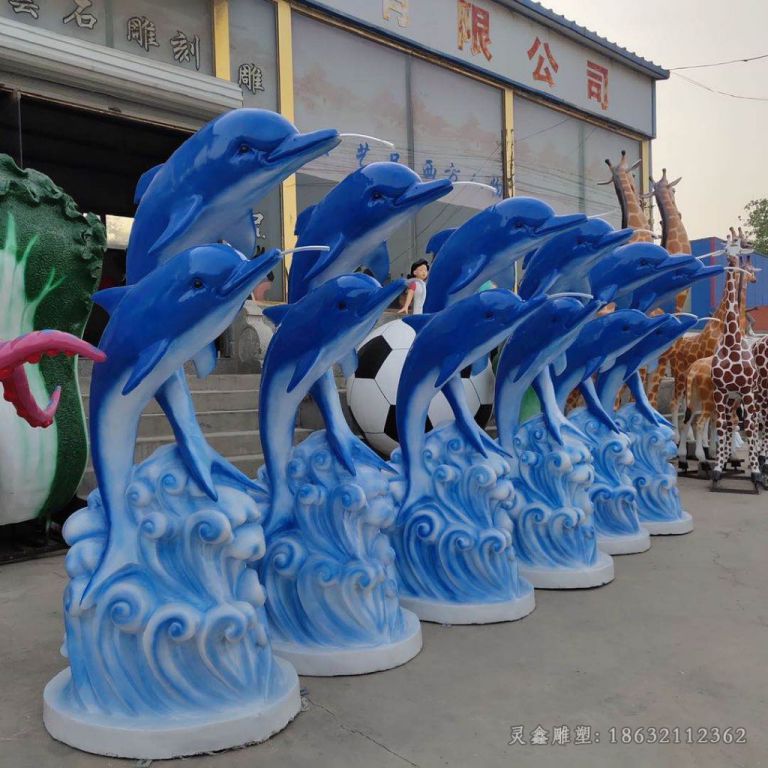 九江不锈钢彩绘海豚广场雕塑