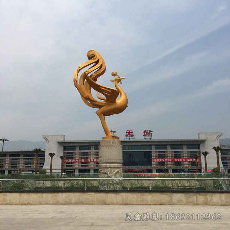 鹰潭不锈钢金色凤凰广场雕塑