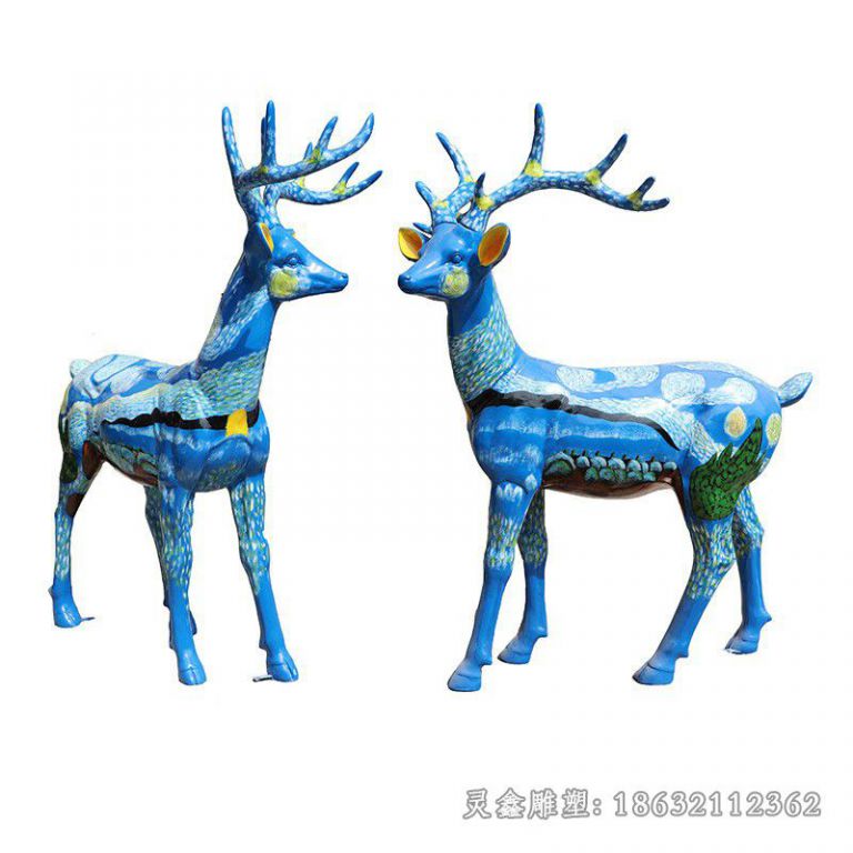 赣州彩绘叉角小鹿不锈钢雕塑