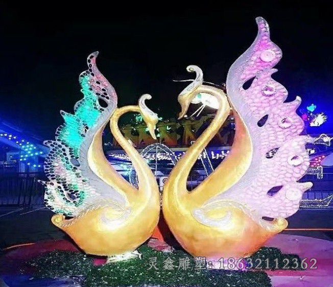 九江不锈钢彩绘天鹅校园雕塑