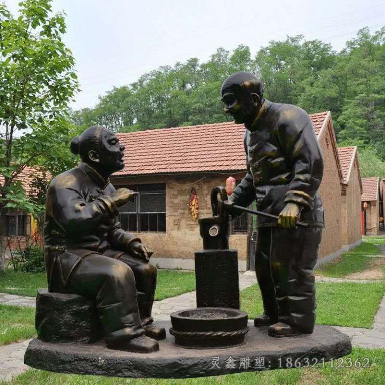 九江打水老夫妻公园景观铜雕