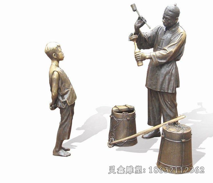 民俗文化打酱油广场人物铜雕 (1)