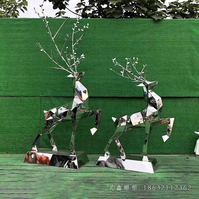 庭院不锈钢几何鹿雕塑