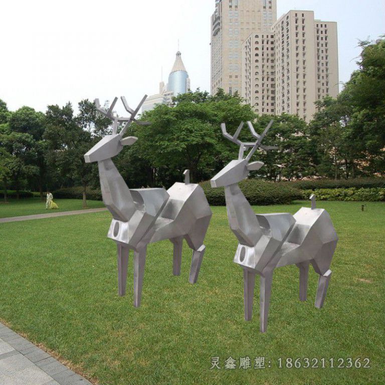 园林不锈钢抽象几何鹿雕塑 (3)