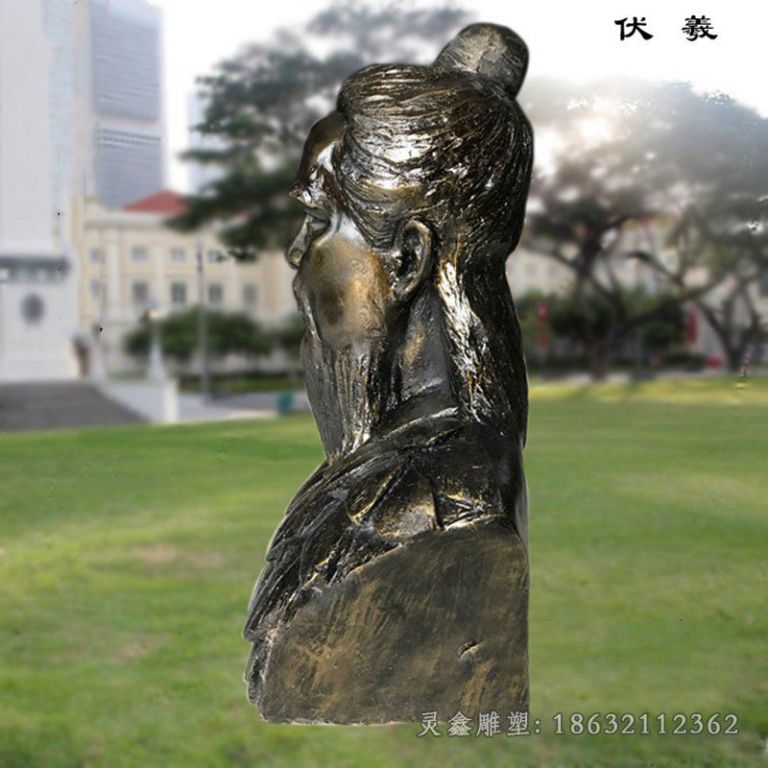 伏羲胸像雕塑，玻璃钢仿铜雕塑 (2)