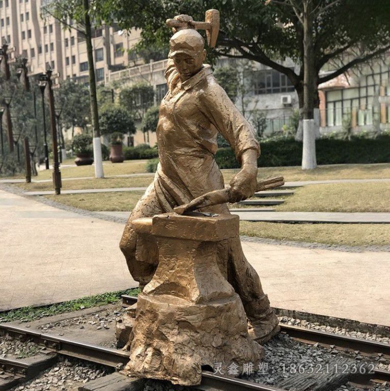 工人干活广场人物铜雕 (6)