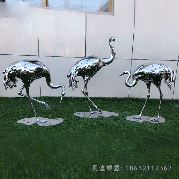 镜面抽象不锈钢仙鹤雕塑