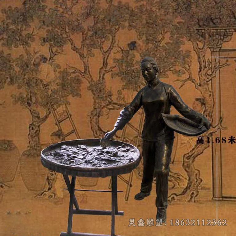 养蚕民俗人物铜雕 (1)