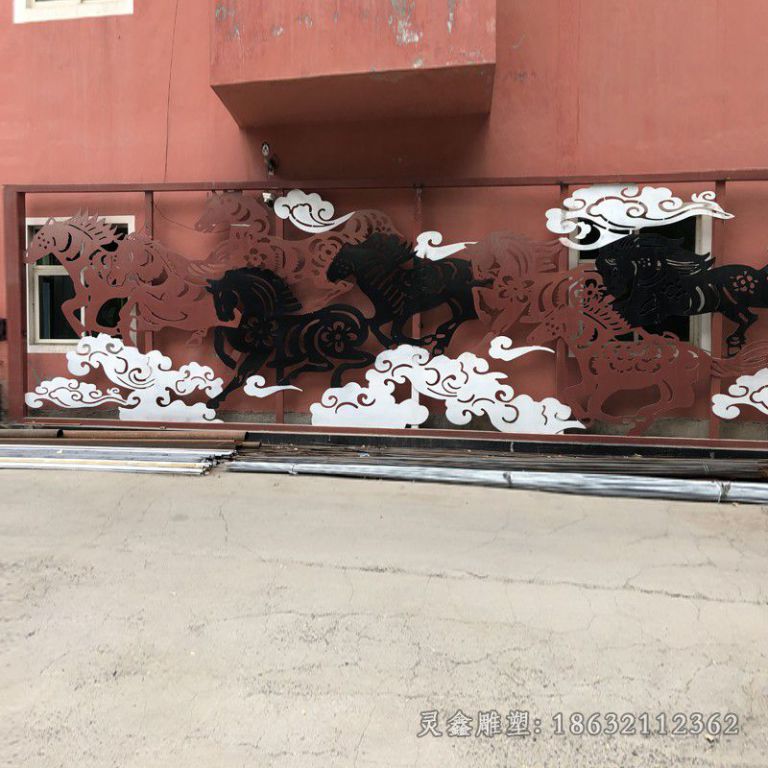 不锈钢剪影腾云驾雾镂空马雕塑 (1)