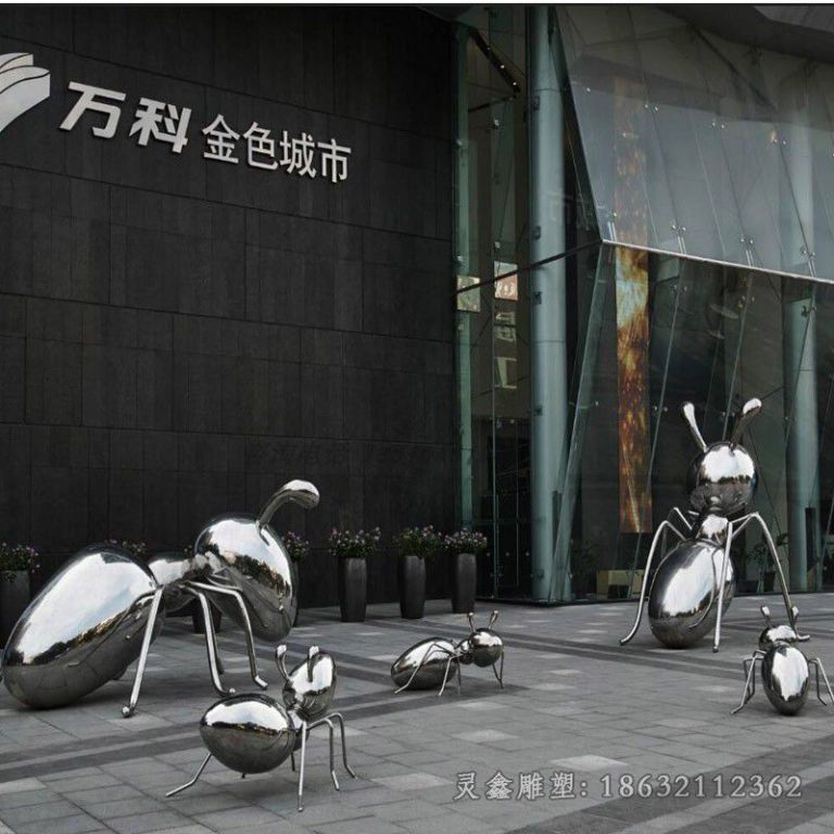 商场镜面不锈钢抽象蚂蚁雕塑