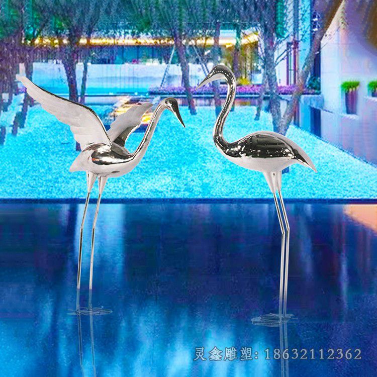 镜面不锈钢仙鹤雕塑 (7)