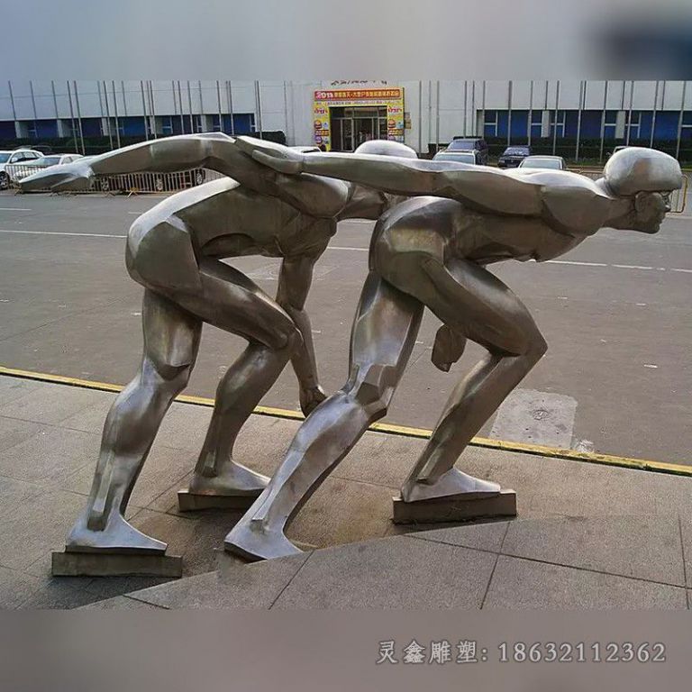 不锈钢滑冰雕塑，不锈钢人物雕塑