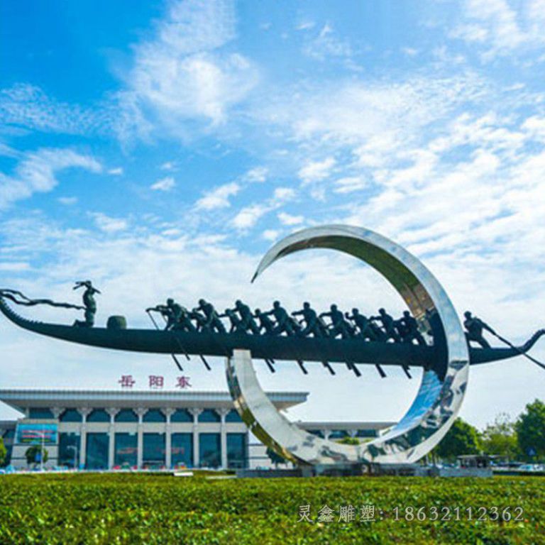 不锈钢划船景观 企业景观雕塑