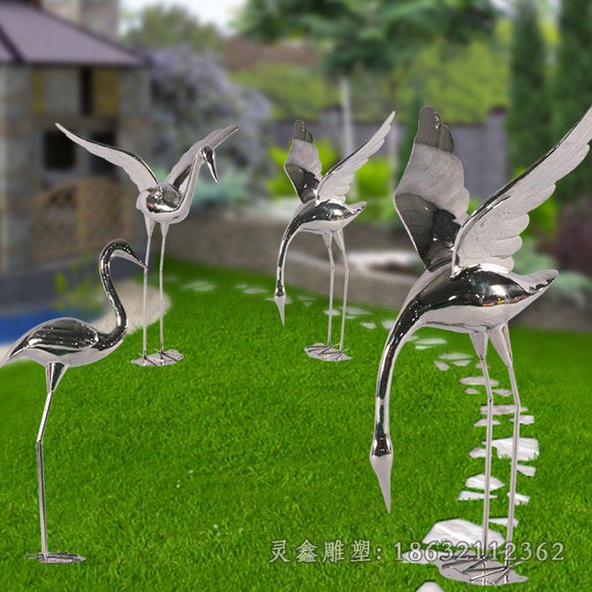 镜面不锈钢仙鹤雕塑 (4)