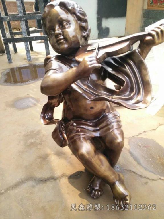 拉小提琴小孩雕塑，西方小孩铜雕 (2)