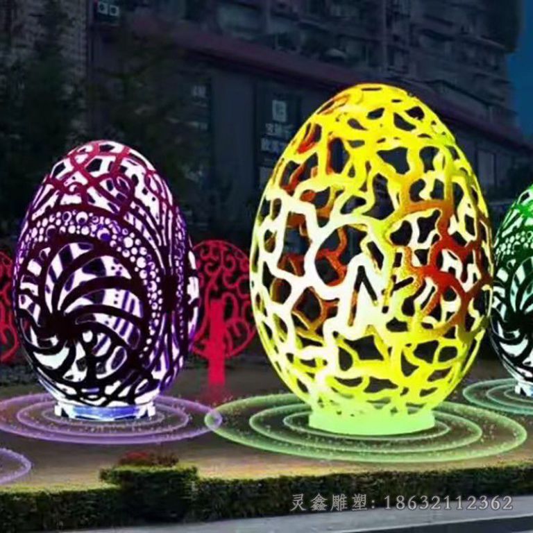 不锈钢镂空鸡蛋雕塑，广场景观雕塑[1]