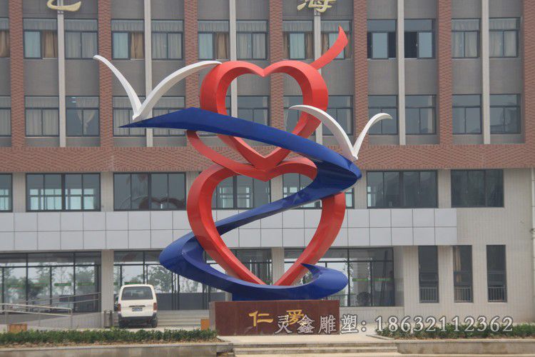 不锈钢仁爱雕塑，企业爱心雕塑，企业标志雕塑