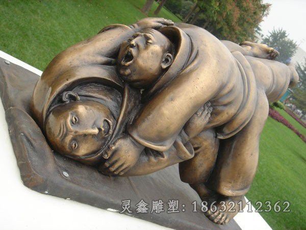 摔跤铜雕，公园小品铜雕
