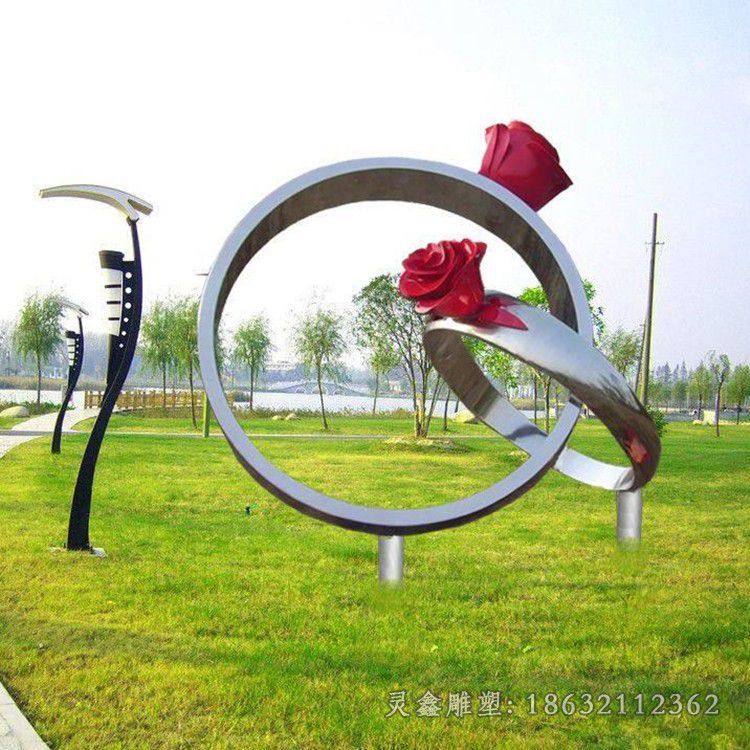 不锈钢圆形雕塑户外大型创意铁艺金属圆圈造型广场校园景观摆件29440