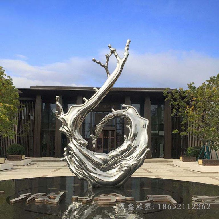 广场不锈钢抽象浪花雕塑 (1)
