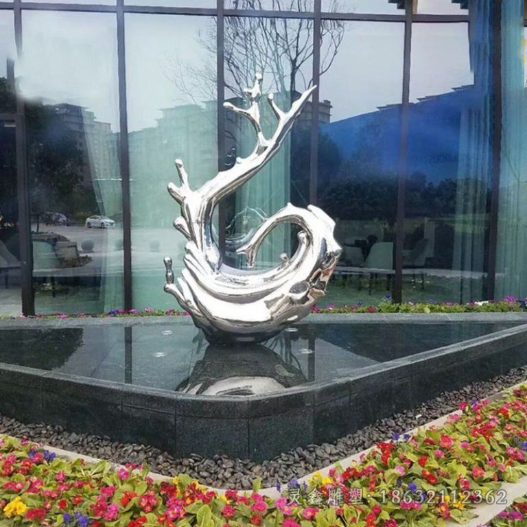 广场不锈钢抽象浪花雕塑 (2)
