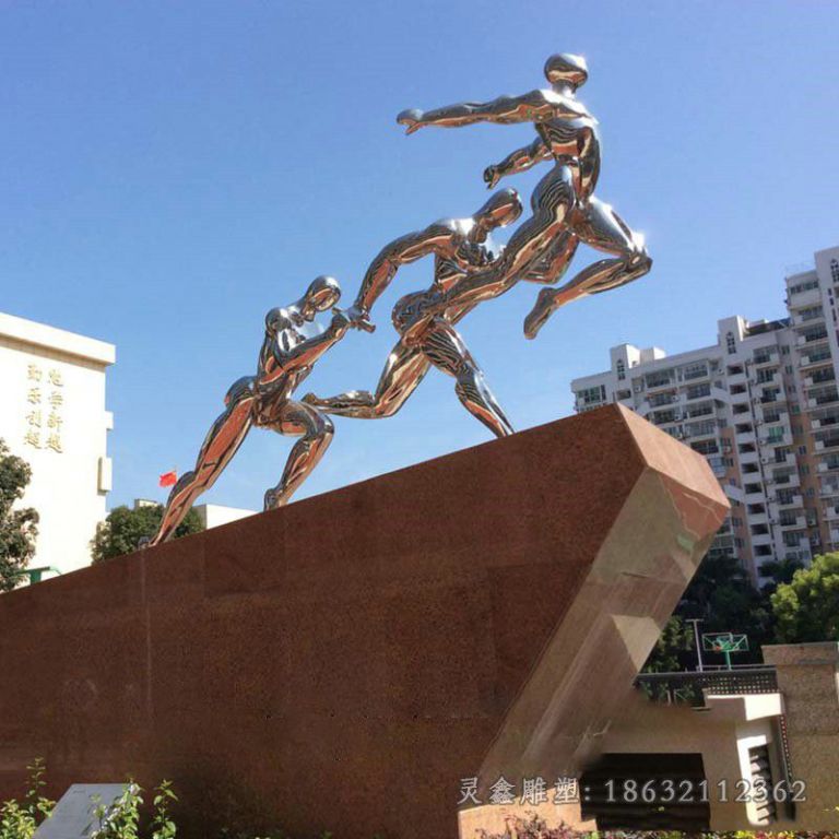 校园奔跑镜面抽象不锈钢人物雕塑