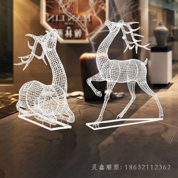 园林镂空梅花鹿不锈钢雕塑 (1)