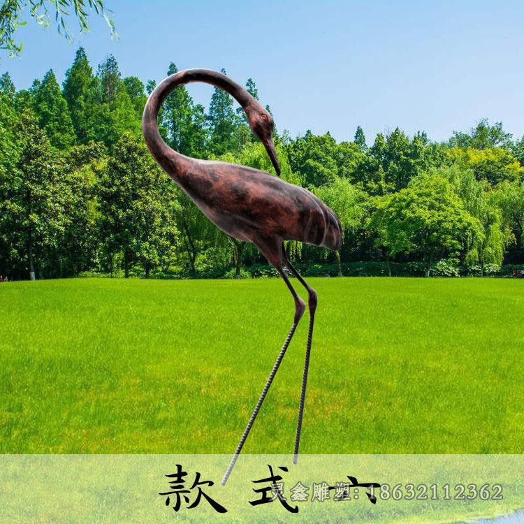 玻璃钢仿铜仙鹤，公园动物雕塑 (5)