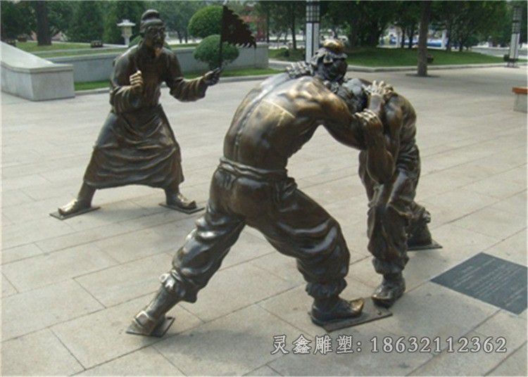 广场景观民俗人物摔跤雕像 黄铜民俗雕塑 景观民俗文化雕像55484