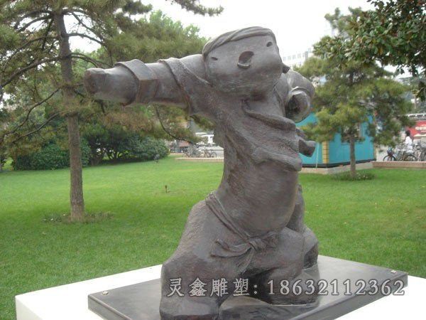 抽象人物练功铜雕，公园小品铜雕
