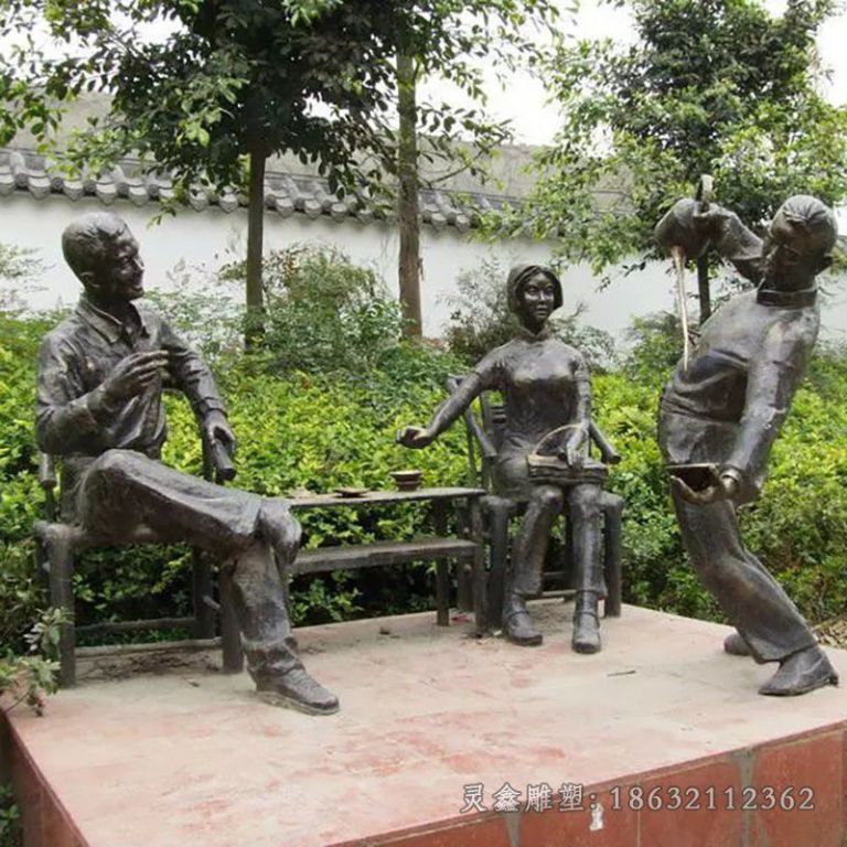 倒茶铜雕，公园景观铜雕