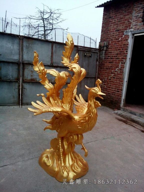 景德镇金色凤凰动物抽象铜雕