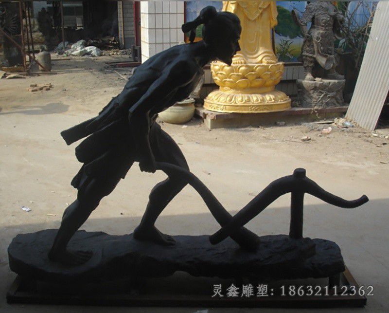 景德镇农耕古人耕地小品铜雕