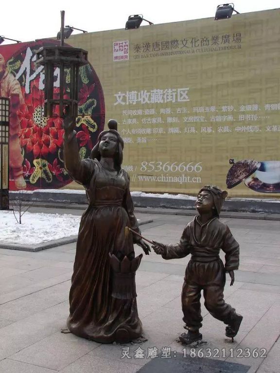 南昌古人看花灯人物景观铜雕