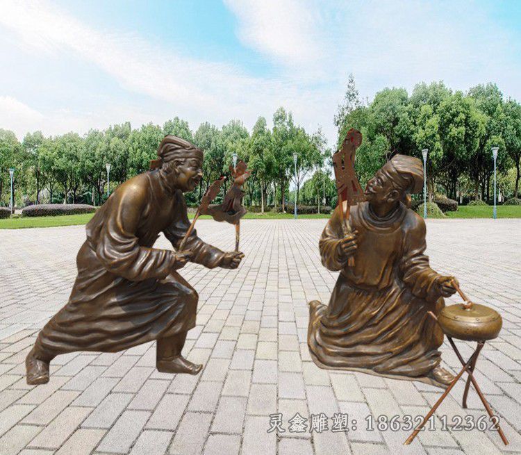南昌街头古代皮影戏人物铜雕