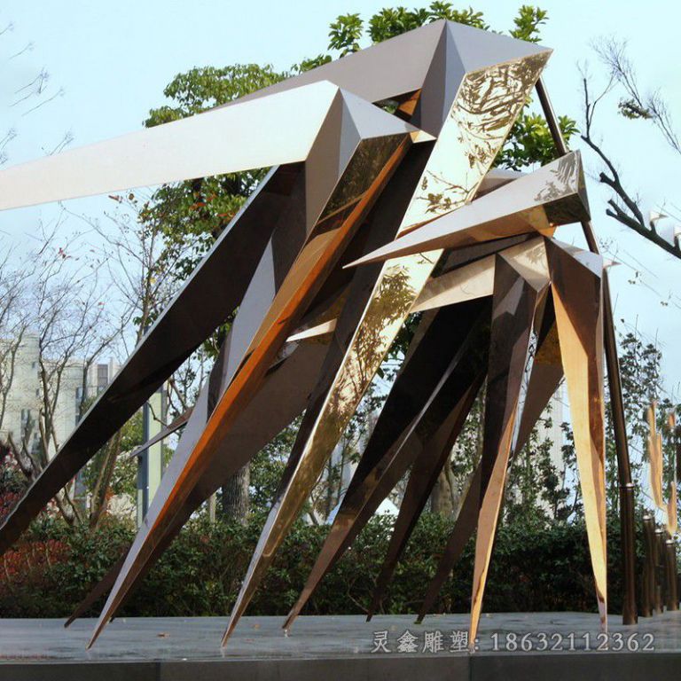 萍乡不锈钢凤竹几何景观雕塑