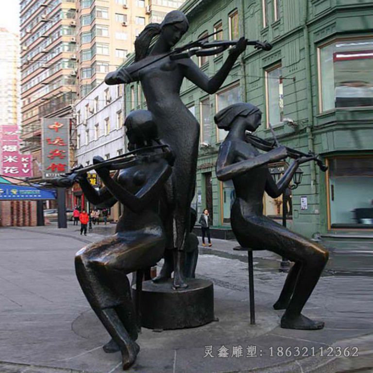 萍乡拉小提琴街头景观铜雕