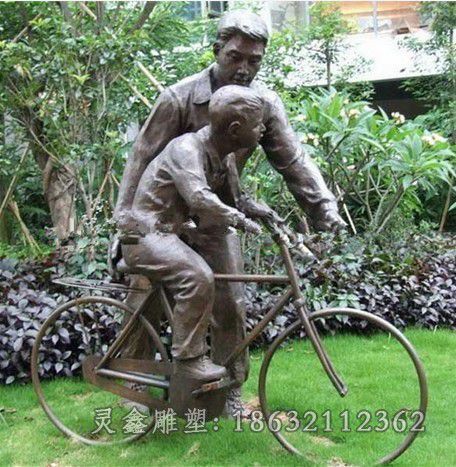 南昌骑自行车儿童人物铜雕