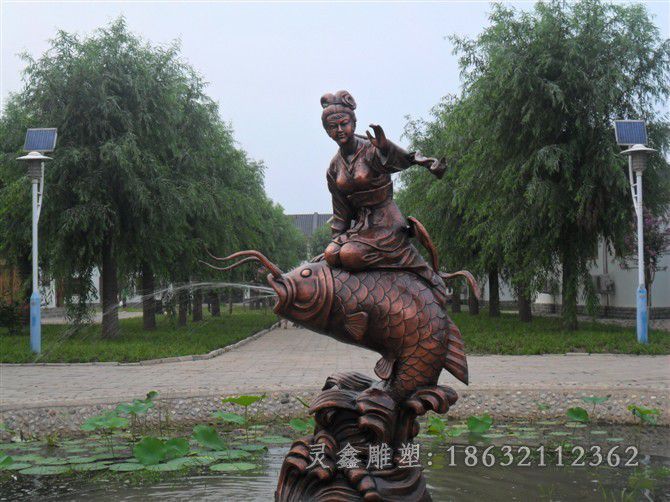 九江美女坐鱼喷泉景观铜雕