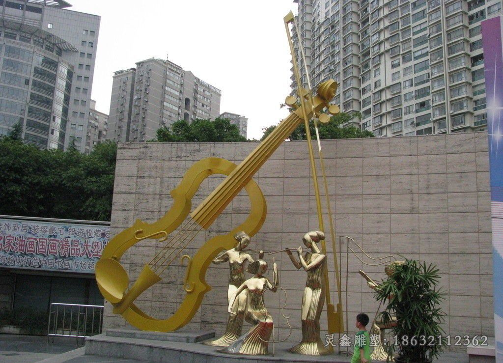 上饶抽象不锈钢大提琴雕塑