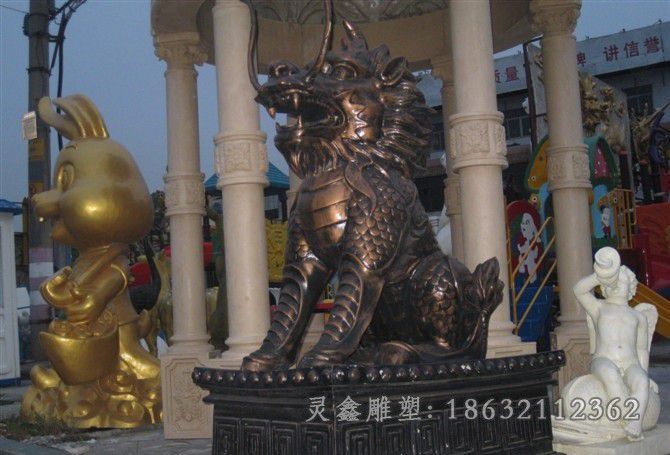 宜春站姿麒麟标志动物铜雕
