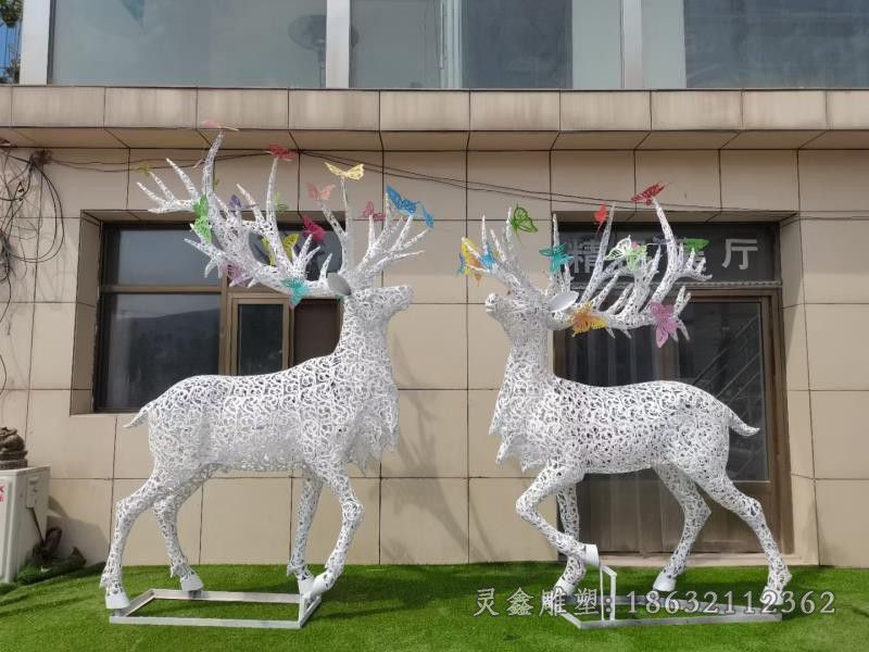 不锈钢叉角小鹿庭院雕塑
